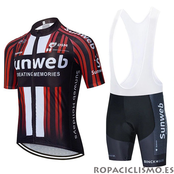 2020 Maillot Sunweb Tirantes Mangas Cortas Negro Rojo